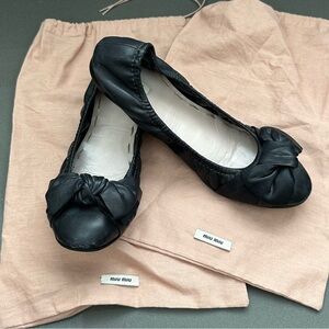 Miu Miu Black Leather Ballerina Flats Size 37.5